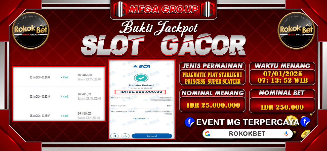 Bukti JP situs Rokokbet hari Rabu, 07 Januari 2026