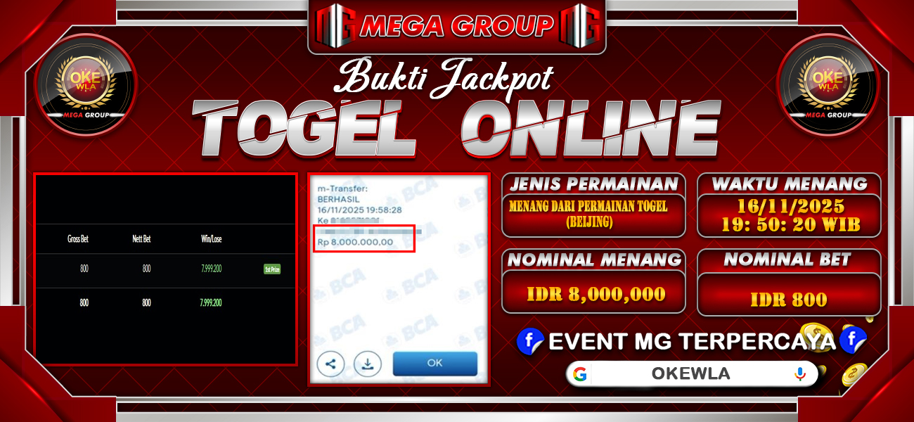 Bukti JP situs Okewla hari Minggu, 16 November 2025