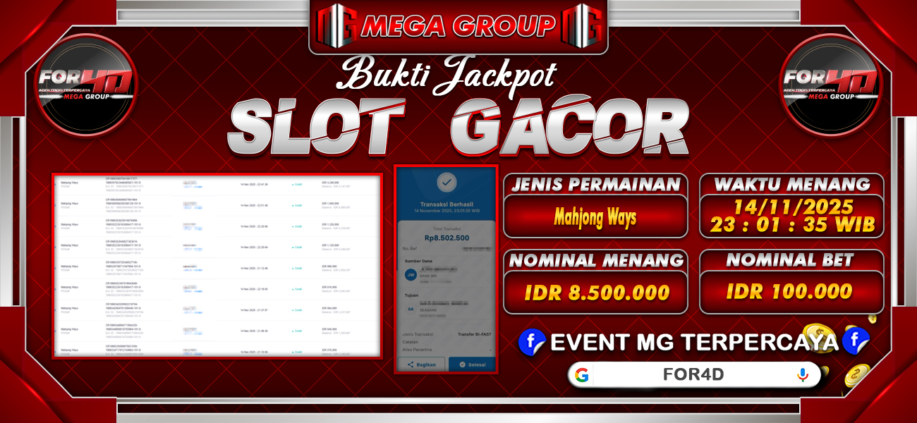 Bukti JP situs For4D hari Jumat, 14 November 2025